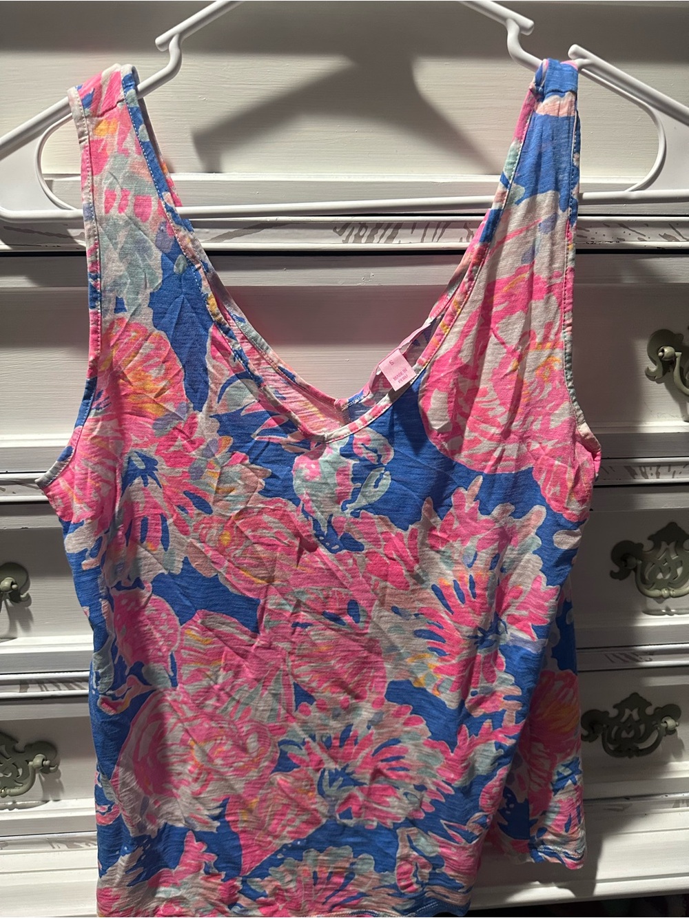Lilly Pulitzer Blue Pink Tropical Floral Tank Top Size Small